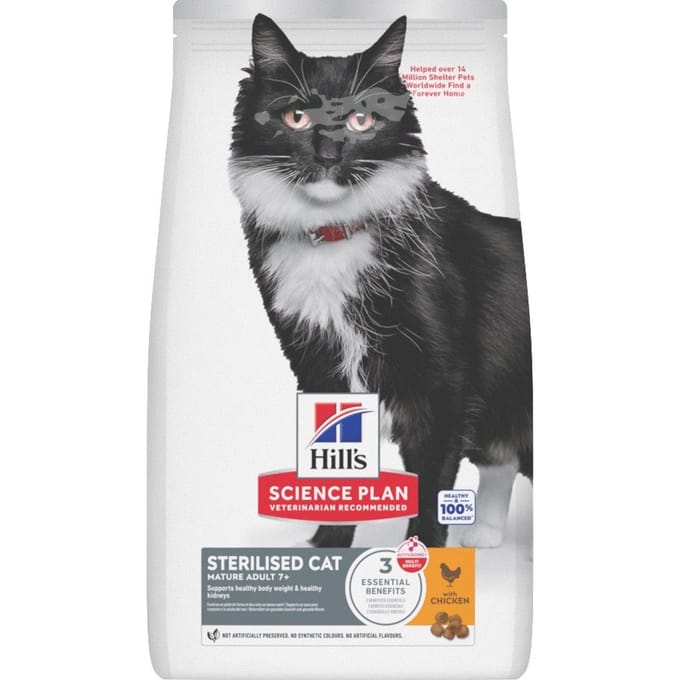 3kg Mature Adult 7+ Sterilised Cat Kip Hill's Science Plan Kattenvoer