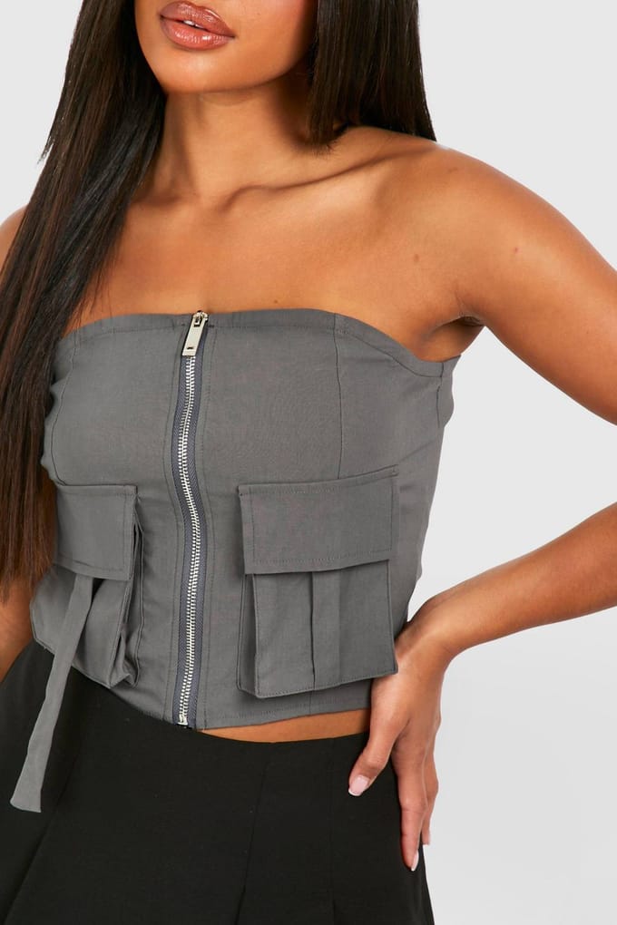 boohoo Dames Bengaline Utility Korset met zakken en ritssluiting | Grijs | Maat: 44