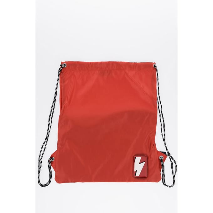 Effen nylon rugzak met trekkoord en monogram in rood
