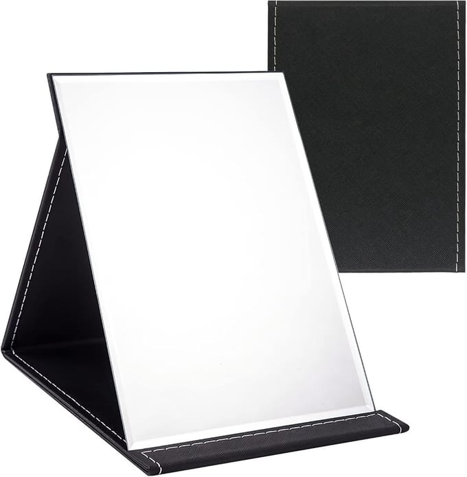 Folding Mirror Portable - Table Mirror Multi Stand Angle - Travel Mirror Super HD Makeup Mirror - Folding Mirror met PU Leather Cover - Collapsible Mirror - 16x12cm(Black)