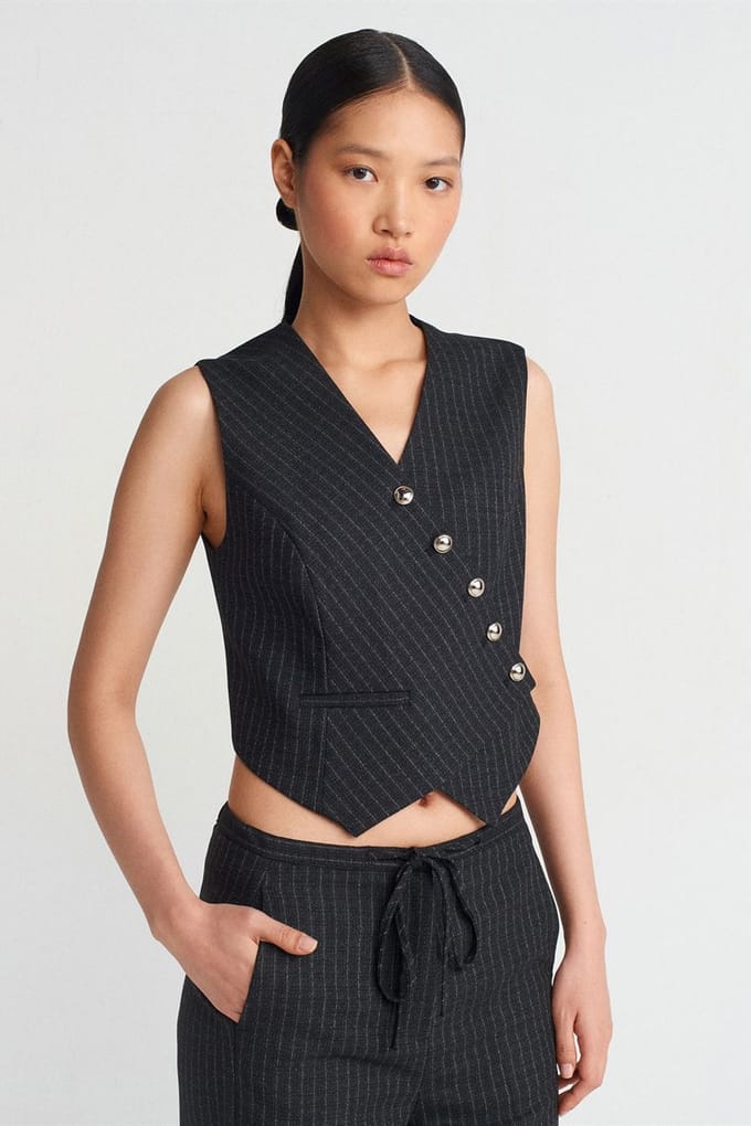 Gestreepte Cropped Vest met Knopenaanpassing