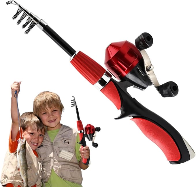 Kinderhengel Set - Visuitrusting Beginners - Buiten Avontuur - Uitschuifbaar Staal - 160 cm Lengte - Rood