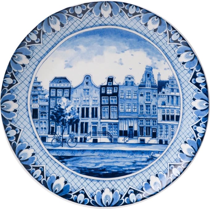 Heinen Delfts Blauw - Wandbord Grachtenpanden - Keramiek - 20 cm