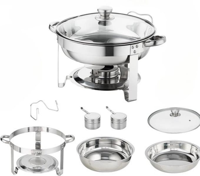 Happyment Buffetwarmer Deluxe - Rond - Warmhoudschaal - Glazen Deksel - 3.5L - 2 stuks