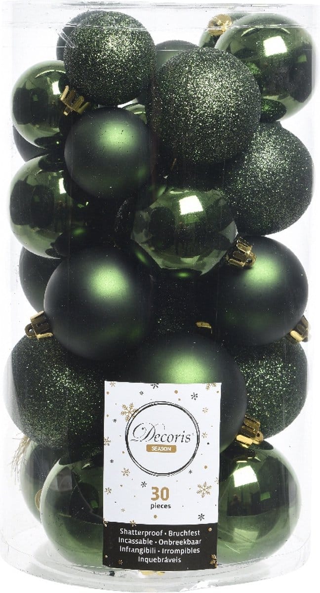 Kerstballen set 30-delig | kunststof/onbreekbaar | dennengroen | diverse maten