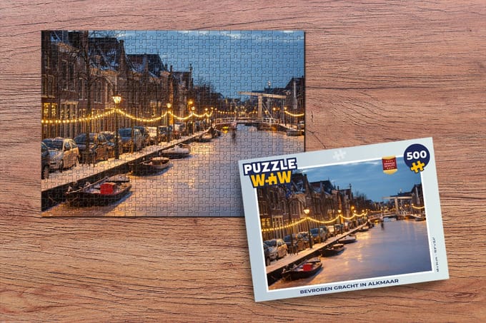 Puzzel Alkmaar - Gracht - Winter - Legpuzzel - Puzzel 500 stukjes