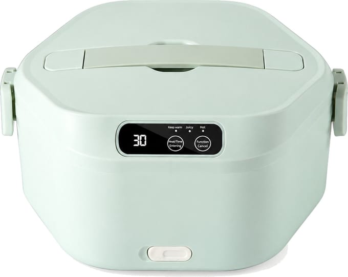 Broodtrommel met draadloze verwarming, oplaadbare uitvoering, mintgroene zeshoekige behuizing