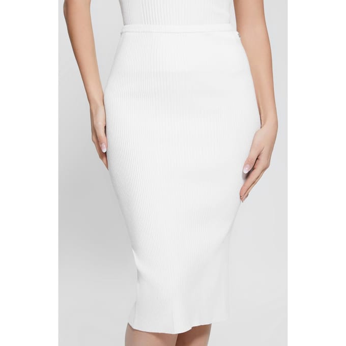 GUESS  Eco Sahara Rib Sweater S Dove White Size: L | Midi Skirts Outlet | Dames | Wit
