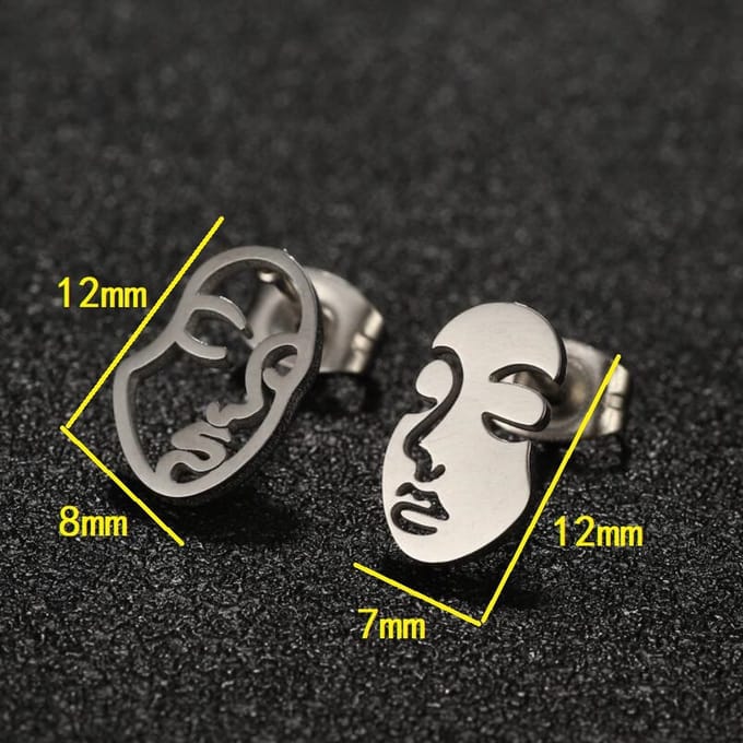 Gading® dames RVS oorknoppen met gezicht-7mm-12mm-zilver