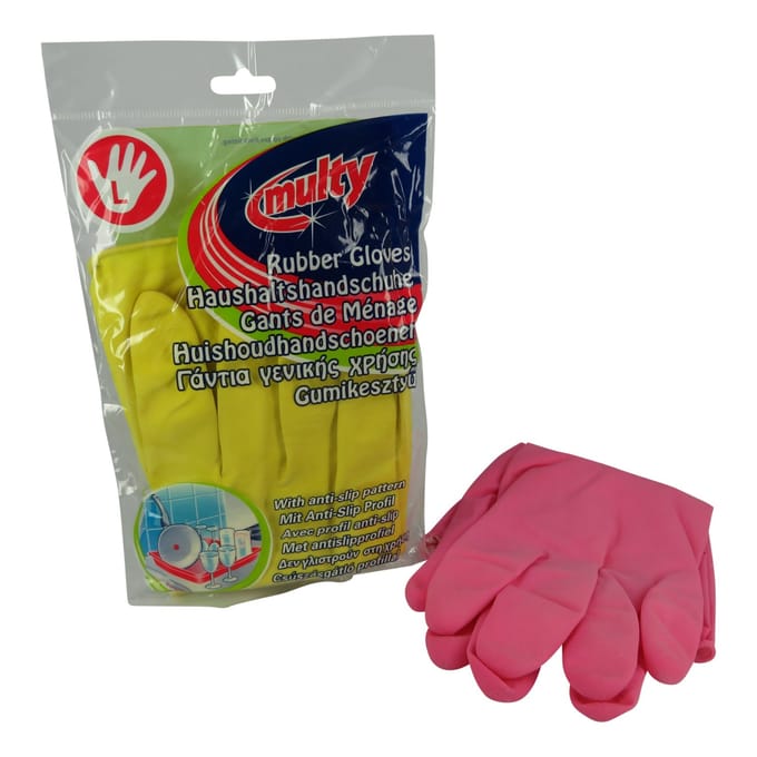 Multy - Huishoudhandschoenen maat S - Natuurlatex/Kantoen - Geel