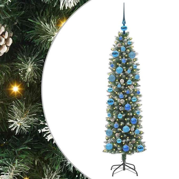 vidaXL Kunstmatige slanke kerstboom Groen en Wit 150 cm