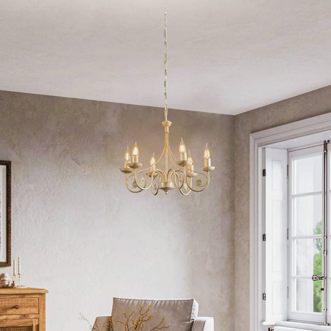 Lamkur Kroonluchter Ayleen 6-lamps 1 niveau, wit