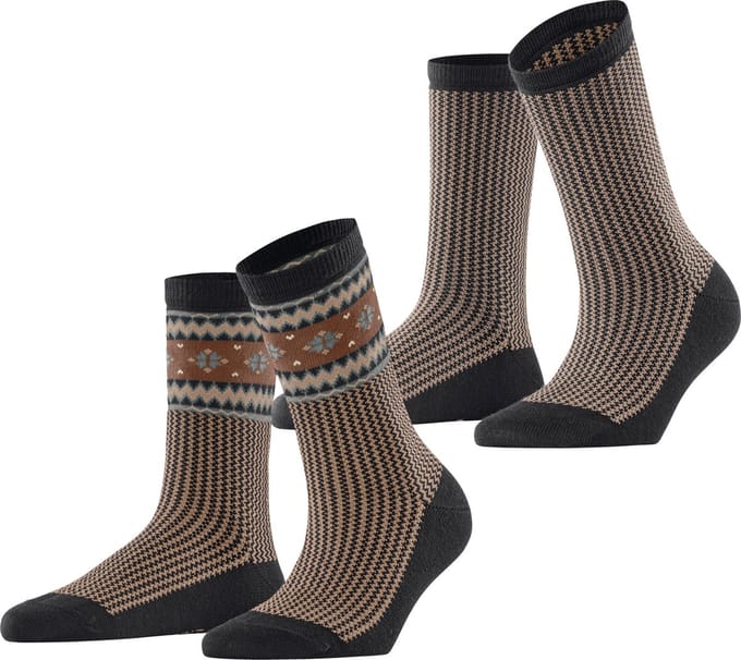Esprit Scandi 2-Pack gedessineerd katoen wol multipack sokken dames zwart - maat 35-38