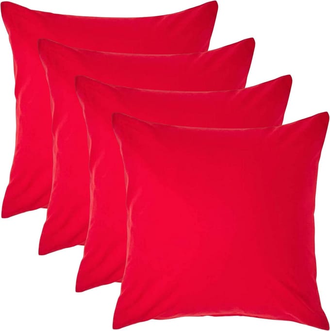 Homescapes Kussensloop 40x40 cm Set van 4 – Rood – 100% Egyptisch Perkal Katoen – 200 TC