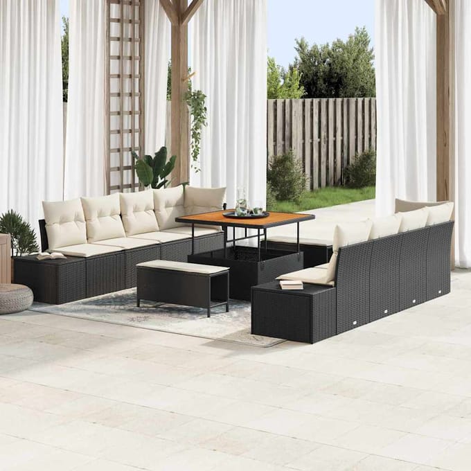 vidaXL - Tuinbank - Set - 11 - st - Zwart - poly - rattan