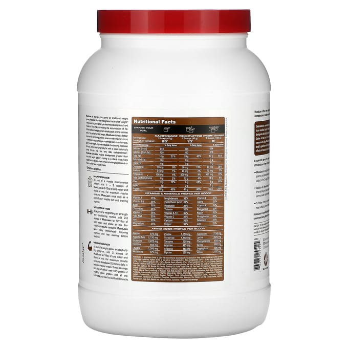 Metabolic Nutrition, MuscleLean, Spiergroei Lean, Chocolade Milkshake, 2,5 lb.