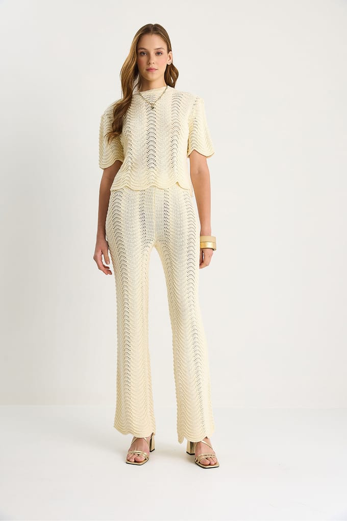 Gestreepte Breimode Lange Hoge Taille Twee-Piece Set