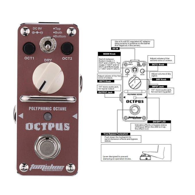 AROMA AOS-3 Octpus polyfoon octaaf effectpedaal voor elektrische gitaar Mini enkel effect met True gray
