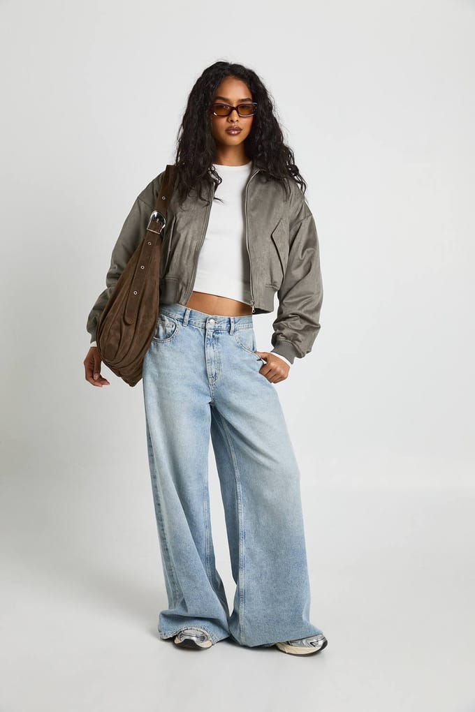 boohoo Dames Suede Bomberjack | Grey | Maat: 10