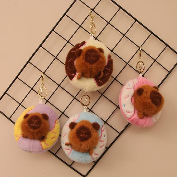 Donut Capibara Creatief Schattig Pluche Poppetje Sleutelhanger Tas Hanger 4 inch brown