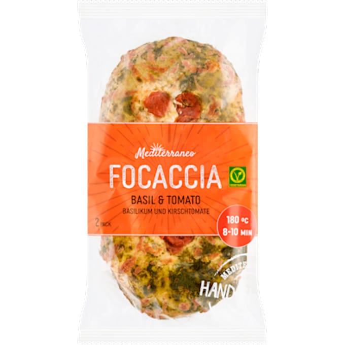Focaccia basilicum, kaas & tomaat