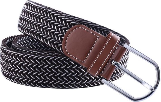 New Age Devi - Stoere Elastische Geweven Riem Gevlochten Riem Rekbaar Bruin/Wit