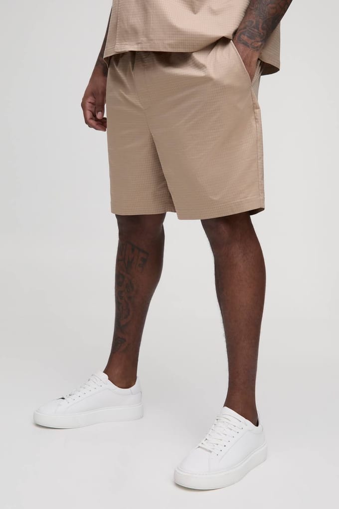 Plus Satin Relaxed Fit Jacquard Shorts | Stone | Size 2XL