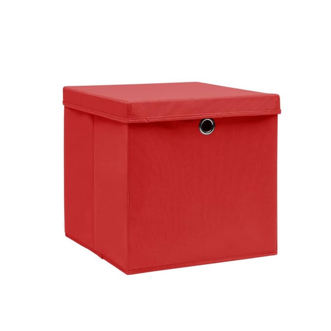 vidaXL - Opbergboxen - met - deksel - 10 - st - 28x28x28 - cm - rood