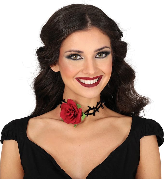 Fiestas Guirca - Roos choker met spikes - Halloween - Halloween accessoires - Halloween verkleden
