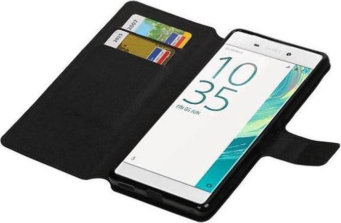 Cross Pattern TPU Bookstyle Wallet Case Hoesjes Geschikt voor Xperia C6 Zwart