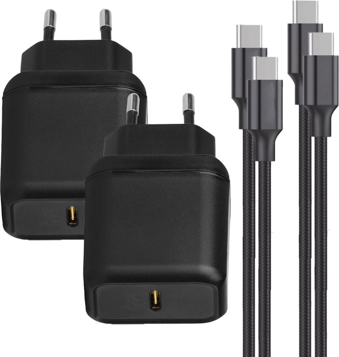 2x 25w usb C Snellader 1 Meter - Usb C naar usb C - Snellader geschikt voor Samsung Super Fast Charging - Zwart