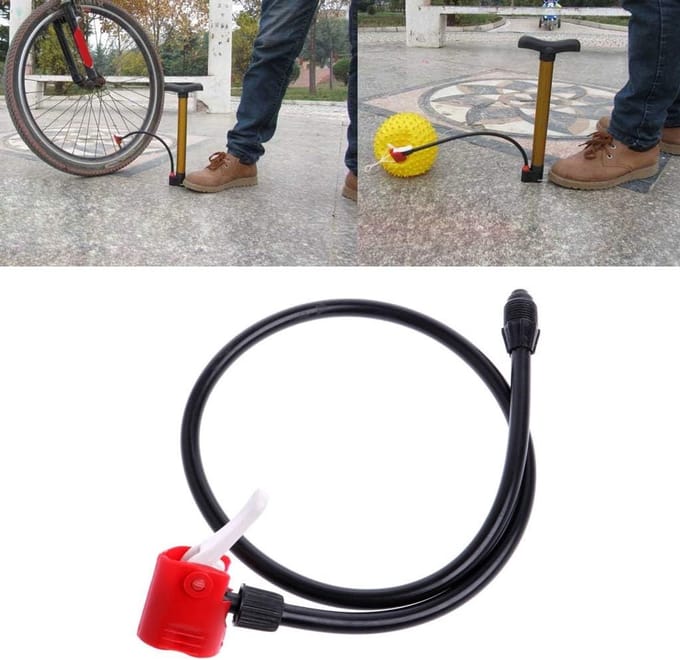 Draagbare mobiele luchtpomp voor fietsbanden met vervangbare slang en accessoires