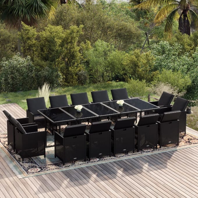 vidaXL - 15-delige - Tuinset - met - kussens - poly - rattan - zwart