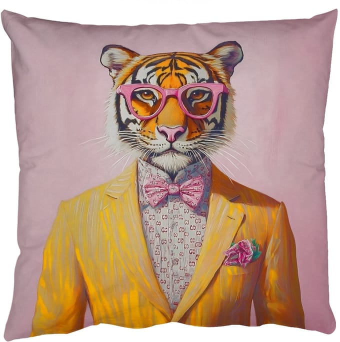 Sierkussens - Kussentjes Woonkamer - 40x40 cm - Tijger - Bril - Geel - Jasje