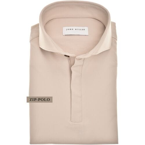 John Miller Polo Slim Hyperstretch Long Sleeve Zip Collar Licht Bruin / male