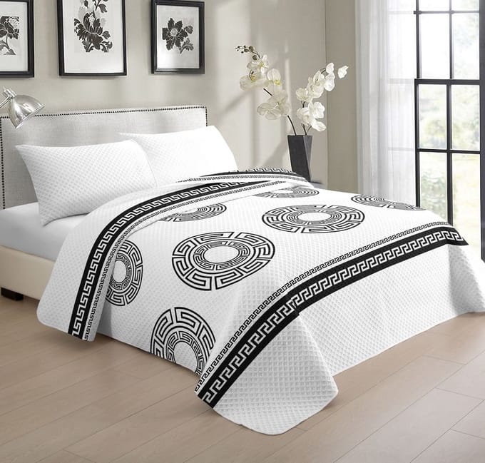 Luxe bedsprei set - Bedsprei 220x240 - Kussensloop 2x 50x70 - Wit met zwarte luxe details