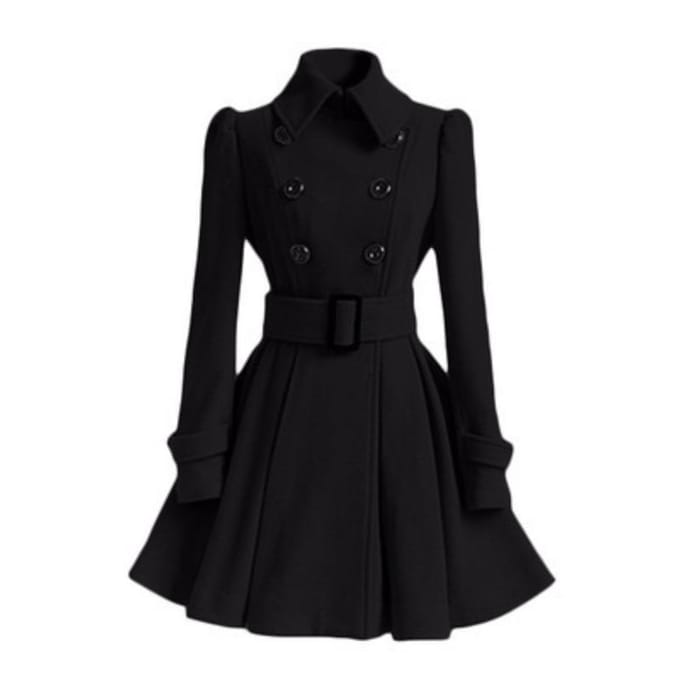 Jas Damesstijl Slim Fit Lang Dames Wollen Jas Riem Wollen Jas Dames M black