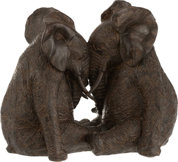 J-Line decoratie Olifant Koppel - polyresin - donkerbruin - H 19.5 cm