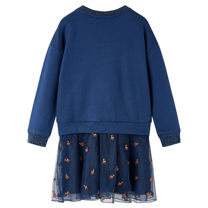 vidaXL - Kinderjurk - met - lange - mouwen - 104 - marineblauw