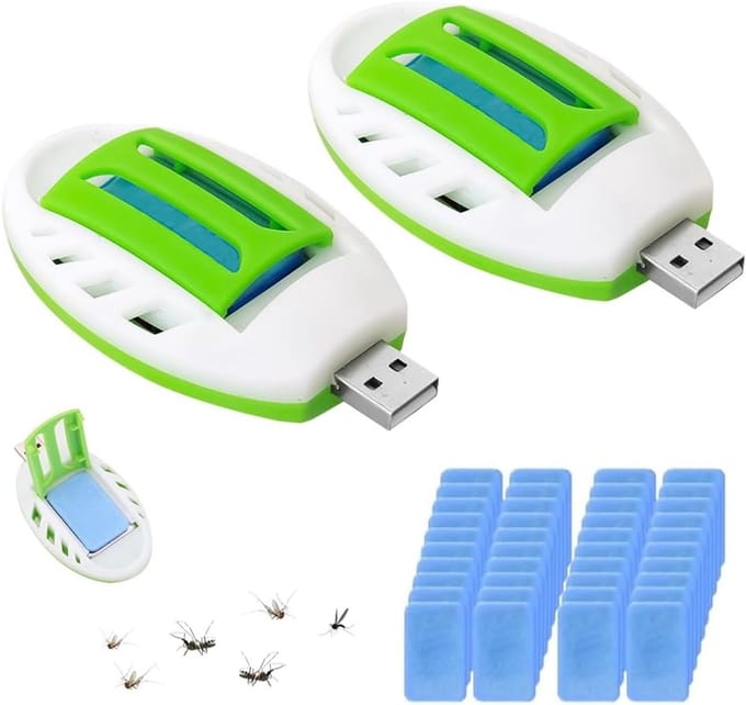 Draagbare insectenafweer voor mouches en moustiques, USB-oplaadbaar, 2 stuks, wit en compact