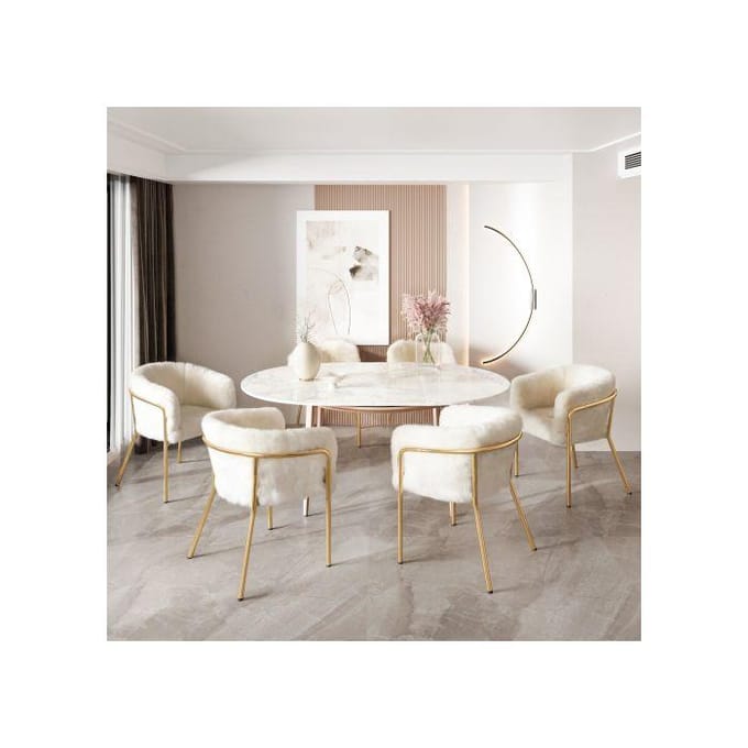 Chaise longue - MUVOE - Ensemble de 6 - Imitation de lapin - Beige - Métal beige