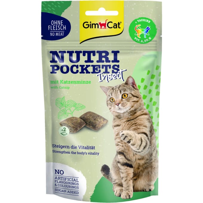 3X60g GimCat Nutri Pockets insecten & kattenkruid kattensnacks