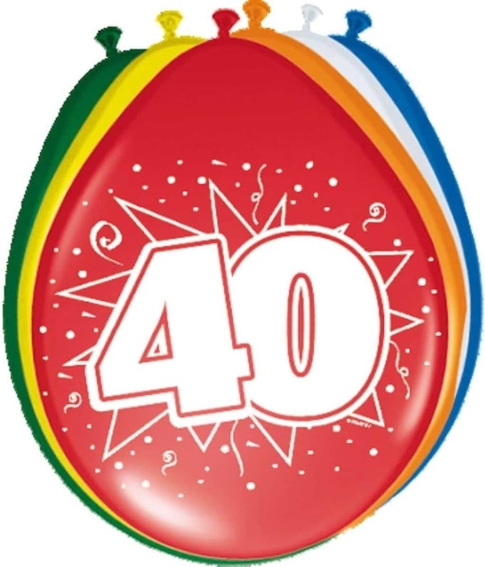 Folat Verjaardag leeftijd ballonnen 40 jaar - 8x - multi - 30 cm - feestartikelen/versieringen