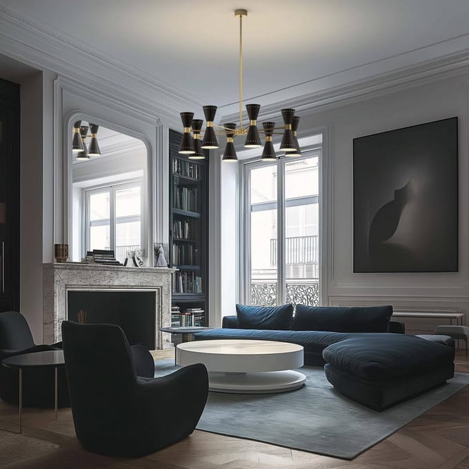 Stilnovo hanglamp Megafono, Ø 100 cm, zwart, 16-vleugelig.
