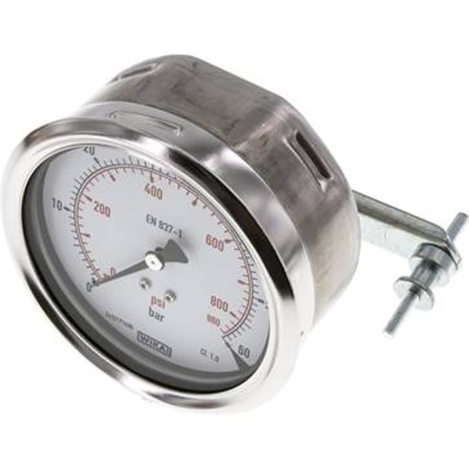 0..60 Bar Paneelmontage Manometer Staal/Messing 100 mm Klasse 1.0 (Beugel) - MW060100SH-TP
