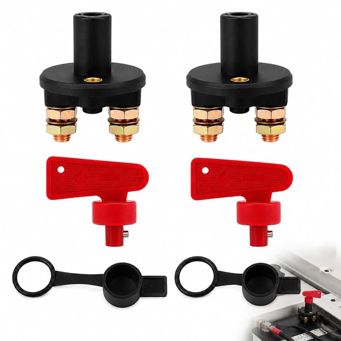 Batterijschakelaar Set - Isolatie Schakelaar - Accu Bescherming - Met Sleutel - 2 Stuks - Zwart
