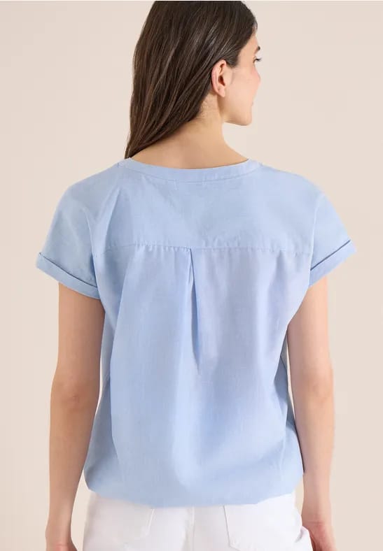 Blouse met korte mouwen in chambraykwaliteit