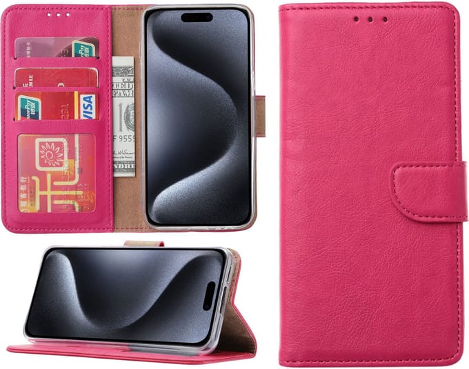 Hoesje geschikt voor iPhone 15 Pro Max - Bookcase - Pasjeshouder - Kunstleer - Roze