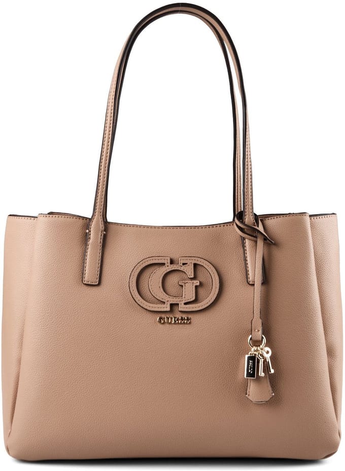 GUESS schoudertas laptoptas met laptopvak Isola Multi Compartment Tote Beige Taupe