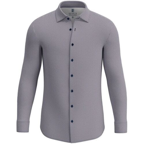 Desoto Overhemd Allover Mini 3D Cubes Pattern Denim-Bruin / male